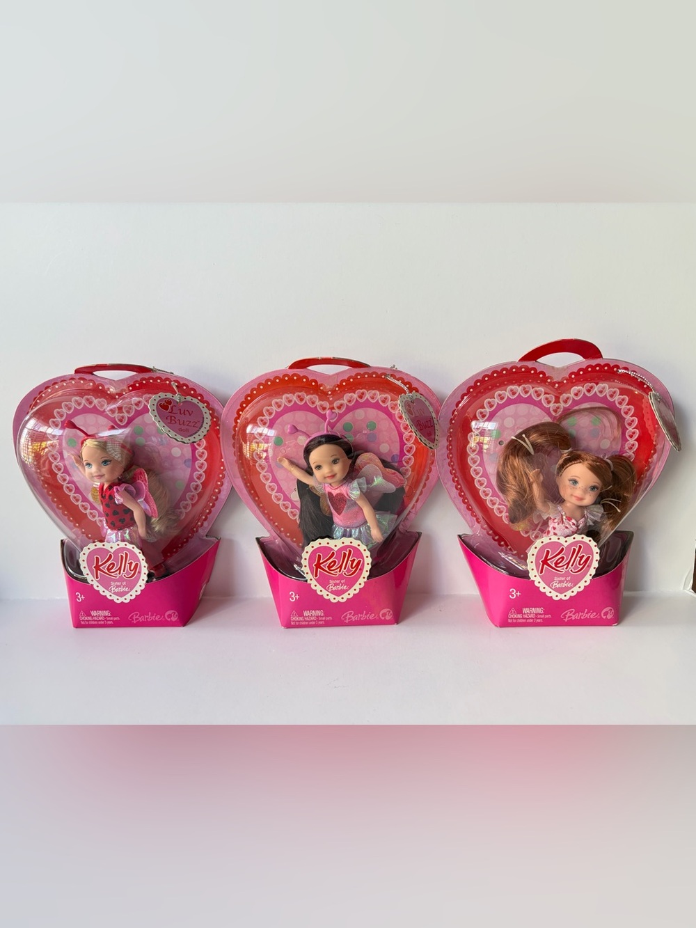 2007 Barbie Kelly Luv Buzz Valentine's Day dolls - set of 3